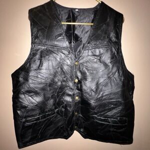Patchwork Leather Button Up Vest Jacket Moto Biker Patch Men's XL